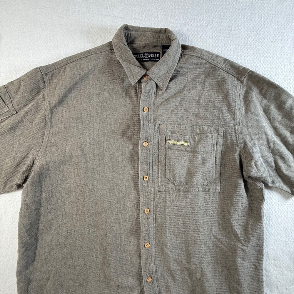Pelle Pelle Button Down Shirt Men's 2XL Gray Short Sleeve Marc Buchanan Vintage